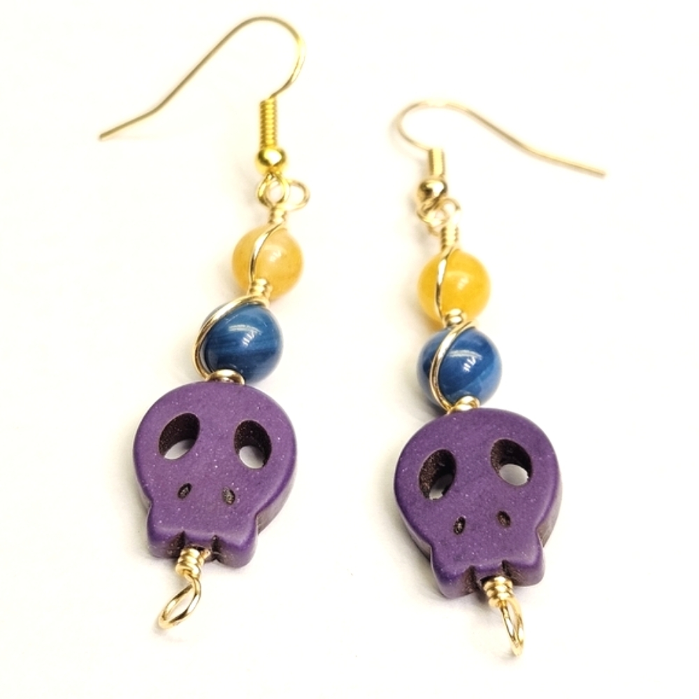 Purple Dyed Howlite Skull Earrings